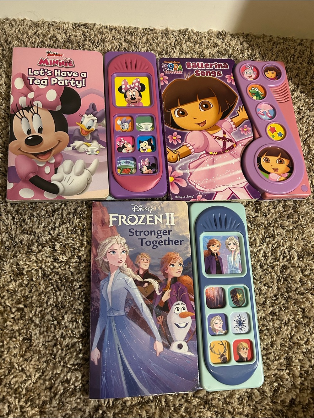 3 Sound Books Bundle Lot, Minnie, Dora, Frozen
